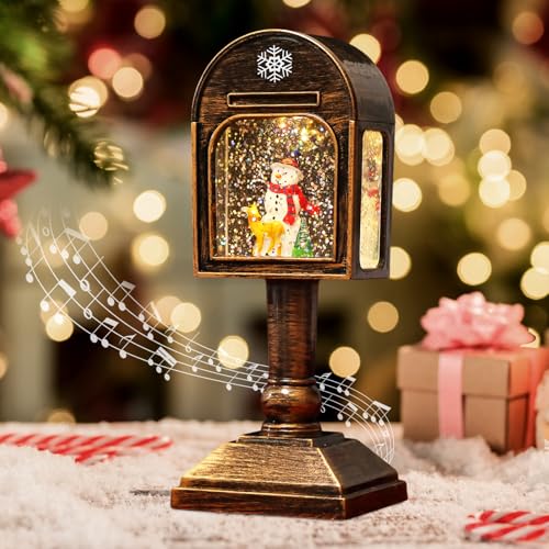 Weihnachtsdeko Laterne, Weihnachts Schneekugel Laterne mit Musik,...