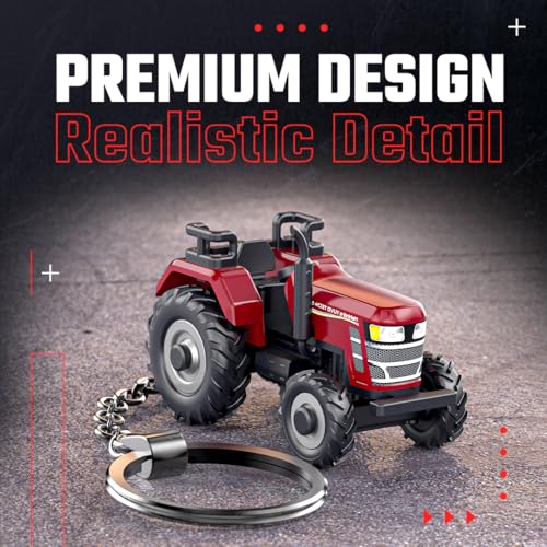 Image of Mahindra Yuvo Tech+ 5850DI Tractor Keychain Toy | Premium Metal Keyring | Realistic Detailed Design | Durable Rubber Tyres | Original Licensed Collectible Mini Model
