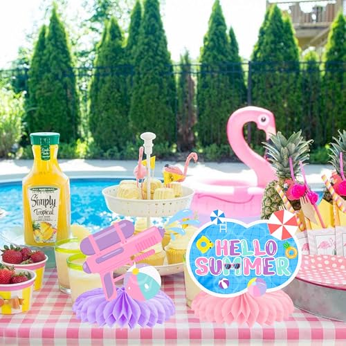 Image of 11pcs Summer Pool Party Honeycomb Centerpieces Hello Summer Party Centerpieces for Table Pink Summer Theme Party Decorations for Girls Birthday Party Baby Shower Supplies