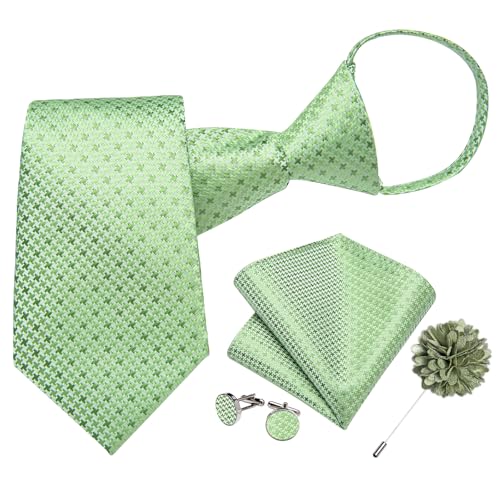 Image of DiBanGu Mens Zipper Tie Silk Pre-Tied Necktie with Gift Box | Jacquard Woven,Paisley Solid Plaid Pattern,6PCS with Pocket Square,Cufflinks and Lapel Pin,for Wedding Party Formal Business