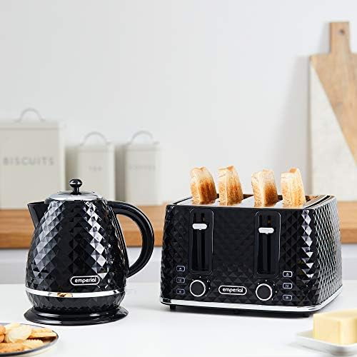 Emperial Electric Kettle Cordless - Contemporary Diamond Design with Fast Boil and Boil Dry Protection, 1.6 Litre, 3000 W - Black (Kettle)