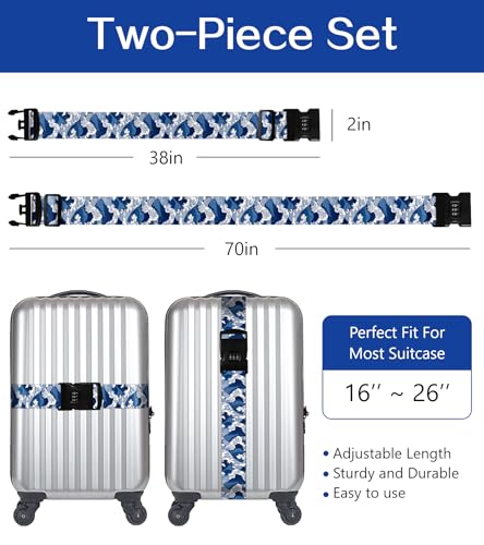 Image of Luggage Straps for Suitcases Travel Belt Luggage Band with Lock Heavy Duty Traveling Luggage Identifier Wave Cute Women Girls Unique Accesory Personalized