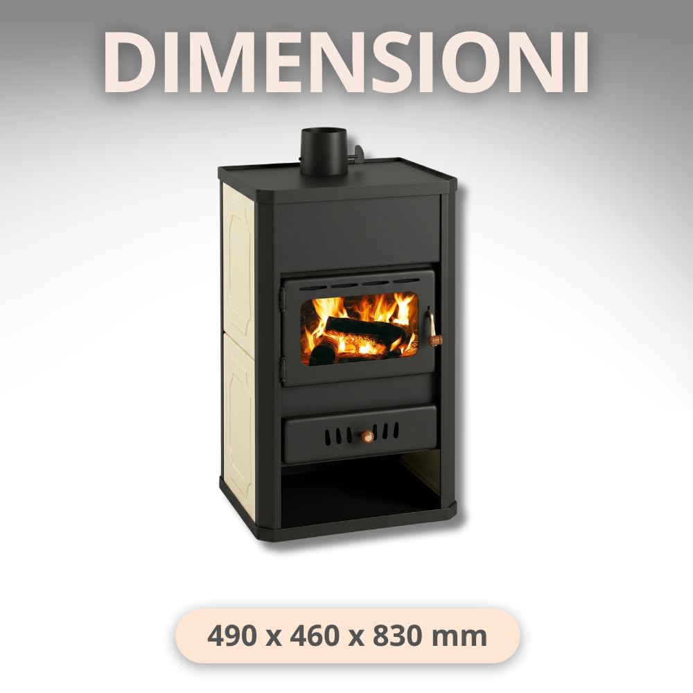 Prity S1 W10 Stufa a legna con acquatoio 10 kW | Riscaldamento centralizzato | Certificazione CE | Stufa a legna autoportante