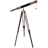 Antique Telescope with Black Leather & Wooden Tripod – Vintage Marine Royal Spyglass for Educational Use, Home & Office Decor, Nautical Display Stand