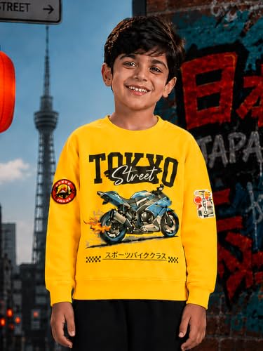 Image of KiddoPanti Boys Solid Round Neck Full Sleeve Fleece Sweatshirt | 60% Cotton 40% Polyester | Soft Warm Winter Pullover | Ribbed Cuffs & Hem | Casual Winter Sweatshirt for Kids