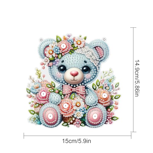 Image of DIY 5D Diamond Painting Hanging Kit Blue Bear Doll Pattern, Sparkling Diamond Art Kit for Adults, Diamond Art Pendant Ornament Craft for Wall, Door, Home and Garden Decor