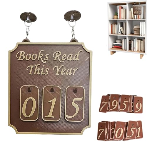 Bild: Sign Book Nook Decor,Personalisierte Hanging Bookshelf Counter als Lesefortschritts Tracker,B�cher Lesen Sie Dieses Jahr Z�hler,B�cherregal Deko Bookish Ornament,Wand Schreibtisch Dekoration(Braun) f�r 7,99 EUR bei amazon.de