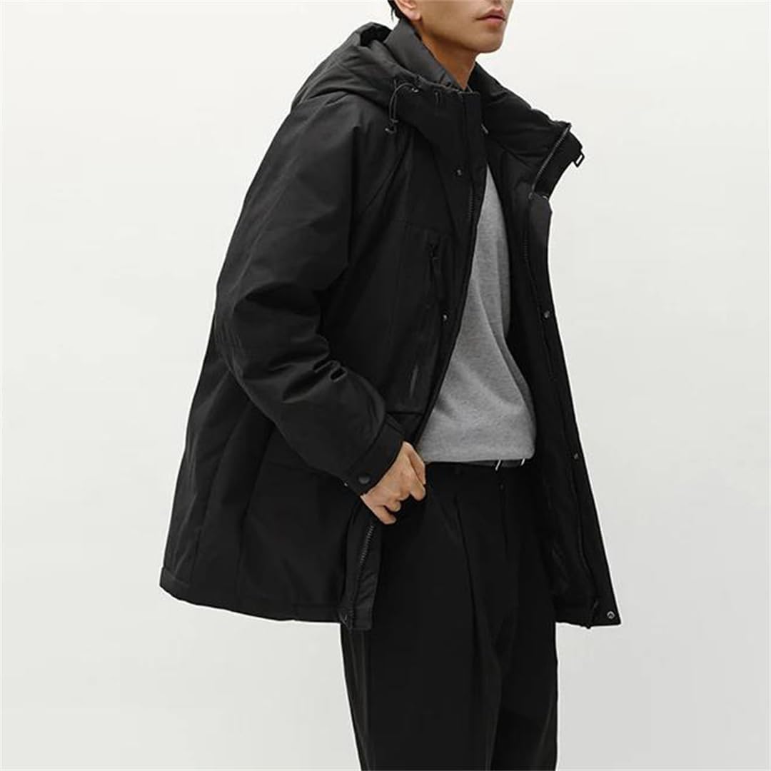 Men's Mid Length Hooded Down Jacket Sport Style Warm Outerwear Winter Coat