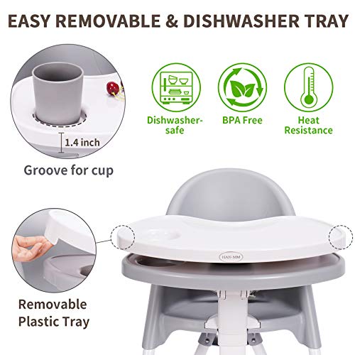 Han-Mm High Chair Folding,One Click Fold,Save Space, Detachable Double Tray, Infant Chair, Car Traveling, 3 In 1 Convertible, 3-Point Harness, Adjustable Footrest, Non-Slip Feet, Adjustable Legs #TOP3