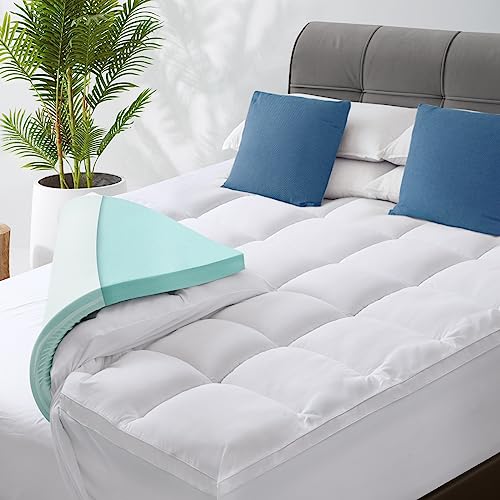 Sopat 3 Inch Memory Foam Mattress Topper Queen Size Dual Layer Comfort Pillow Top Mattress Pad For Back Pain Relief (2" Gel Memory Foam+ 1" Pillow Top Cover) #TOP6