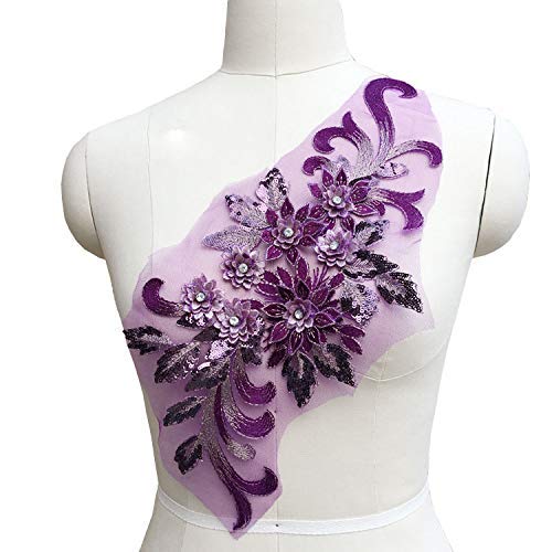 3D Flower Lace Appliques Embroidery Lace Applique With Sequin