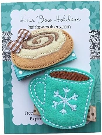 Felt Hair Clips - Set of 2 Pigtail Set - Coffee and Danish Cinnamon Bun - Cute Hair Bows for Girls