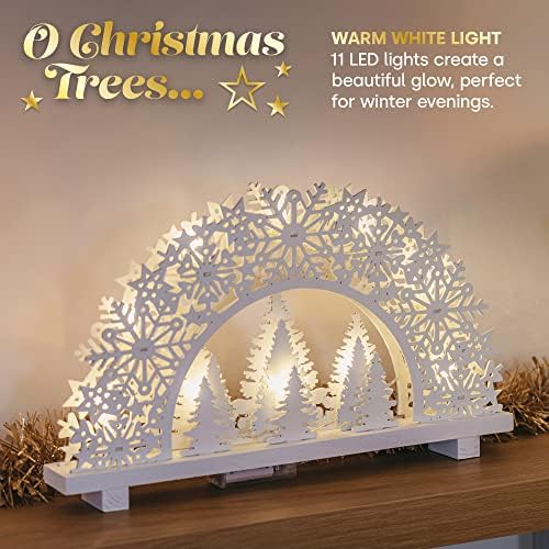 LIVIVO Natural Wooden Christmas Candle Bridge Festive Scene Decoration Battery Operated Warm White LED Xmas Candle Lights - Brings a Touch Warmth to Any Home This Christmas (Snowflake 11 LED)