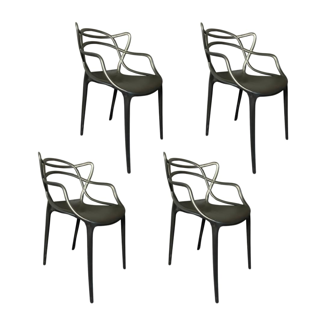 4 Sedie da Giardino Modello Twist con Schienale Intrecciato, Misura 53x52x81 cm, Sedie in Polipropilene con Seduta Ergonomica, Design Moderno, per Interno ed Esterno -7759F (Nero)