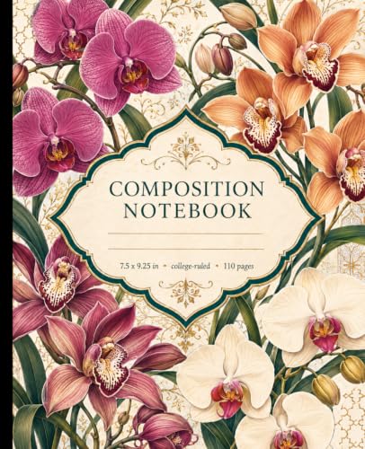 Orchid Composition Notebook College Ruled: Magenta & Ivory Blooms Botanical Art | Vintage Moth Orchid & Tropical Flowers | Elegant Victorian Floral Journal for School & Writing | 110 Pages 7.5x9.25in image 2