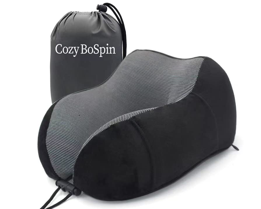 Cozy BoSpinPortable Travel Pillow - Memory Foam Neck Pillow Support Pillow,Perfect Luxury Compact & Lightweight Quick Pack for Camping,Sleeping Rest Cushion (Black)