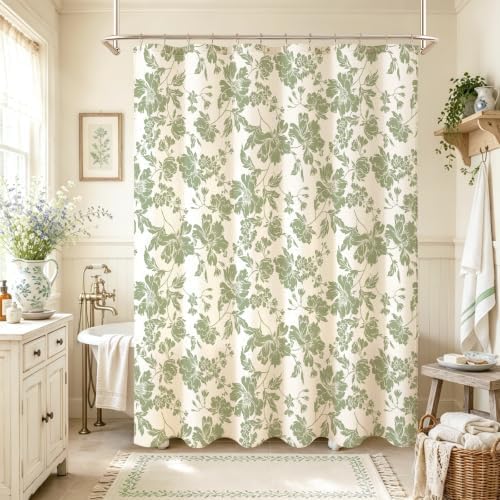 Sage French Country Boho Botanical Floral Toile Shower Curtain, 72x78 — view 2