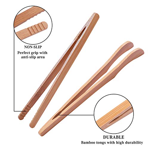 Qxuji 12Pcs Bamboo Toaster Tongs, 7 Inch Wood Kitchen Tongs, Reusable Wood Cooking Tongs, For Toast, Cooking, Bread, Fruit Tea And Pickles (6Pcs Curved + 6Pcs Straight) #TOP2
