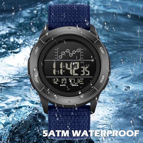 Mens Digital Watch with Nylon Strap Red Sports Wrist Watches for Men Women with Countdown LED Day Date Dual Time Display Alarm Stopwatch4