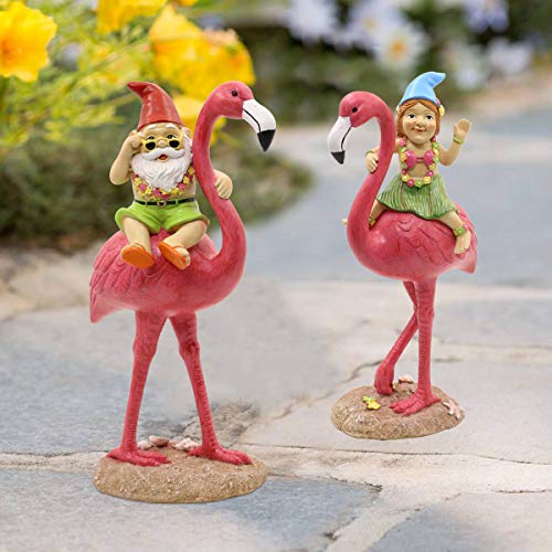 Goodeco 2Pack Gnome Riding Flamingo Figurines - Flamingo Gifts For Women,Adorable Hawaii Gnome With Pink Flamingo Decor,Beach Party Decorations,Mom Gifts For Christmas 6"×11" (M&L) #TOP5