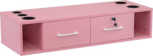 BarberPub Estación de montaje en pared con cajones Gabinete de estilo Almacenamiento abierto Salón de belleza Equipo de spa 2502 (rosa)