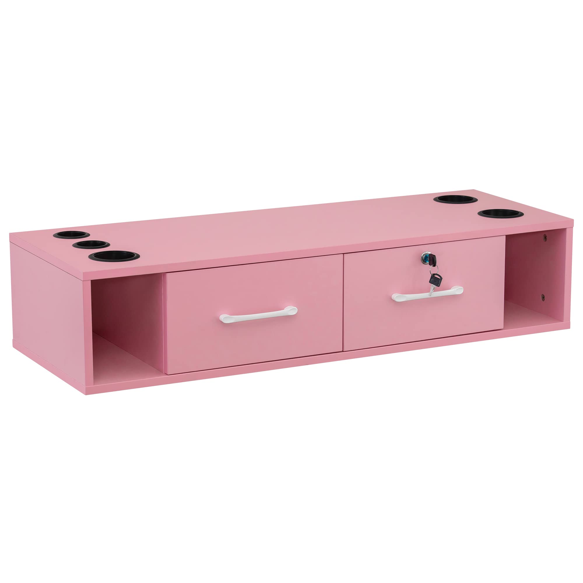 BarberPub Wall Mount Station with Drawers Styling Cabinet 2502(Pink)