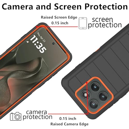 AZSXLG for Motorola Edge 2025 Case, Heavy Duty Bumper Case Shockproof Dustproof 3 in 1 Rugged Protective Phone Cover for Motorola Moto Edge 2025 (Orange/Black) by AZSXLG - Used condition - Image 3