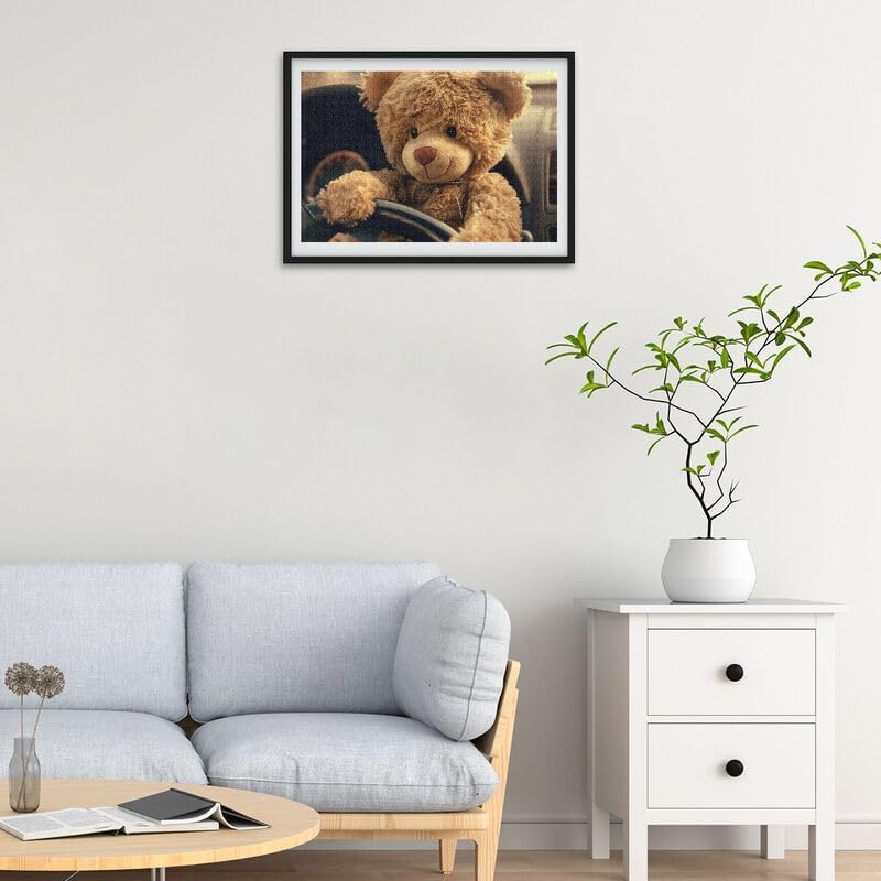 1000 Pieces Jigsaw Puzzle Funny Bear Driving DIY Gift Jigsaw Puzzles with Mesh Storage Bag
