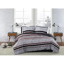 London Fog Warren Stripe Grey and Black Polyester 2-Piece Twin XL Comforter Set, Stripe, 100% Polyester, for Men and Women, OEKO-TEX Certified Confidence