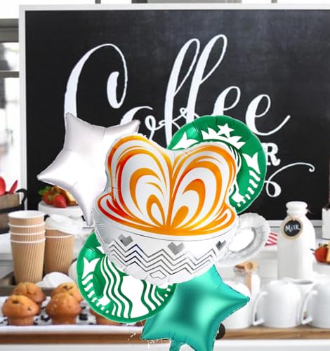 CYMYLAR 5Pcs Green Star Coffee Balloons and Coffee Cup Balloons for Coffee Lovers Party Decorations Coffee Birthday Decorations Coffee Decorations for Coffee Bar by CYMYLAR - Image 5