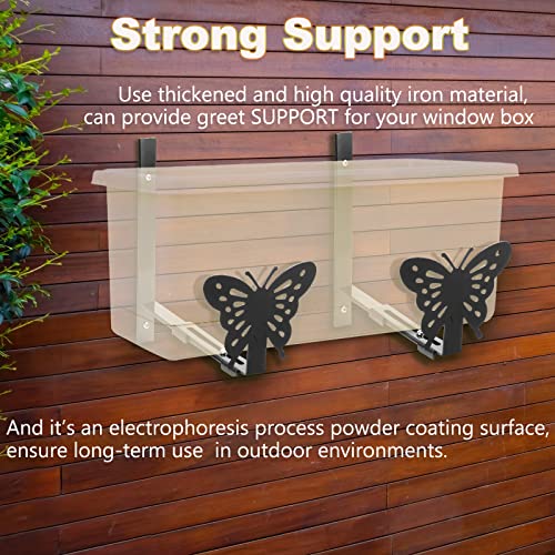 Venhoo Planter Box Brackets For Window Boxes Planters Hooks Sturdy Wall Mount Flower Box Holders With Butterfly, Planter Shelving With Adjustable Size The Width Of The Bottom Of The Planter Box-4 Pack #TOP4
