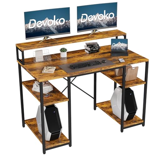 Devoko 120x50 CM Computer Desk with Monitor Shelf Home Office Desk with Open Storage Shelves Writing Gaming Study Table Workstation for Small Space (Rustic Brown) Devoko 120x50 CM Computer Desk with Monitor Shelf Home Office Desk with Open Storage Shelves Writing Gaming Study Table Workstation for Small Space (Rustic Brown)