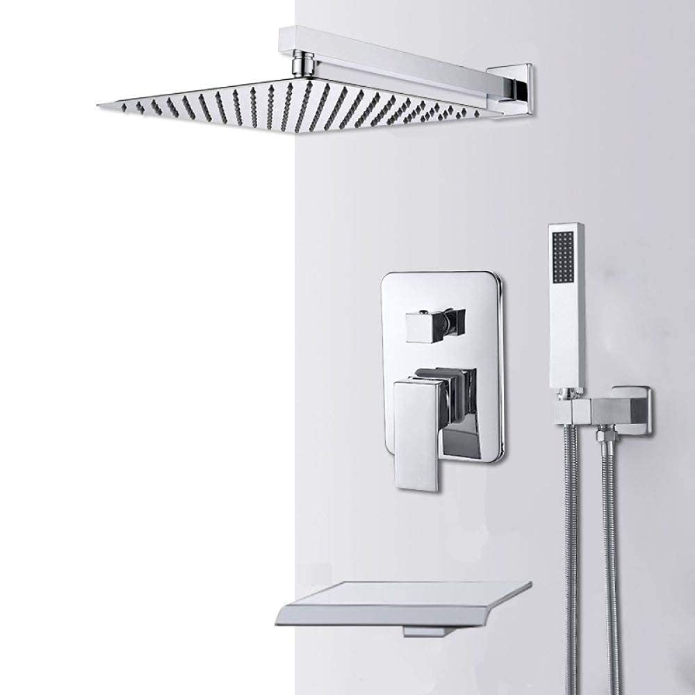 Système de douche haut de gamme en chrome brillant avec robinet mitigeur cascade encastré