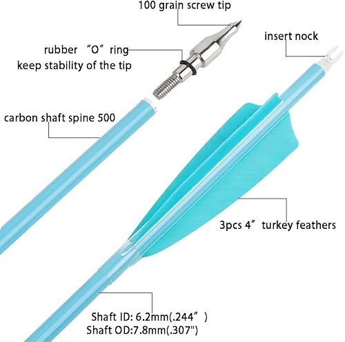 Miniatura 8 de Flechas de carbono de 31 pulgadas, flechas de caza de tiro con arco de color fluorescencia, 500 600 espina dorsal con plumas, flechas de práctica