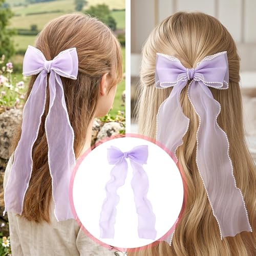 2 Piezas Pinzas para el Cabello con Lazo de Seda y Perlas miniatura 5
