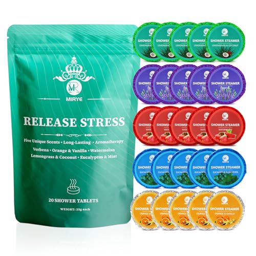 Image of MR MIRYE Shower Steamers Aromatherapy, 20-Pack Shower Bombs Organic with Verbena, Orange&Vanilla, Watermelon, Lemongrass&Coconut, Eucalyptus&Mint Essential Oil, 20-Pack Shower Bombs Birthday Gift