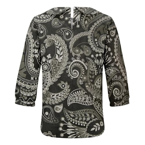 Camisetas femininas de manga 3/4 com estampa floral vintage, casual, gola babydoll, túnica confortáv