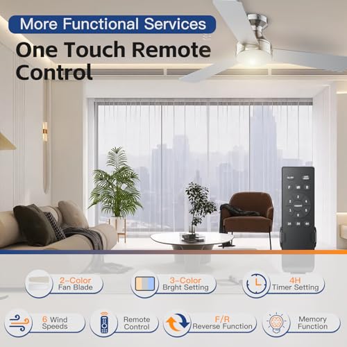 Ceiling Fans with Lights, 42 Inch Ceiling Fan with Light And Remote, 3CCT Flush Moun Low Profile Ceiling Fans, 6 Speed Noiseless LED Ceiling Fan, Advanced Nickel Ceilings Fan for Bedroom Living Room by DAHUICFL - Used condition - Image 2
