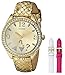 GUESS Damen U0352L3 Iconic Gold Tone Kleiderschrank Uhren Set mit DREI austauschbaren Echtlederbändern in Weiß, Gold & Pink