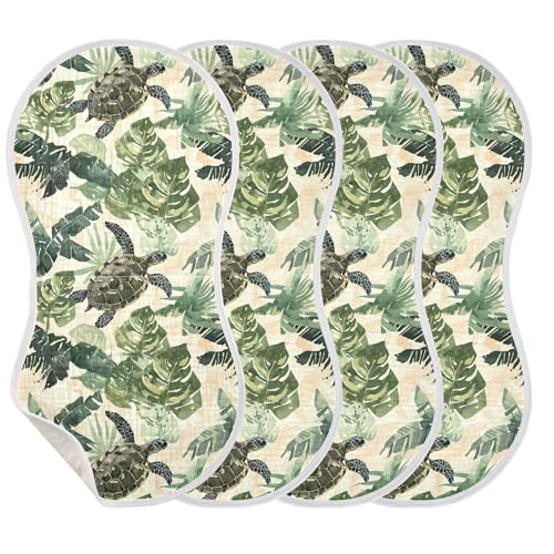 Image of Muslin Baby Burp Cloths Set of 4, Soft Absorbent Palm Leaves and Sea Turtles Muslin Washcloths, Bibs, Face Towel for Newborn Boys Girls, 22 x 11 Inch