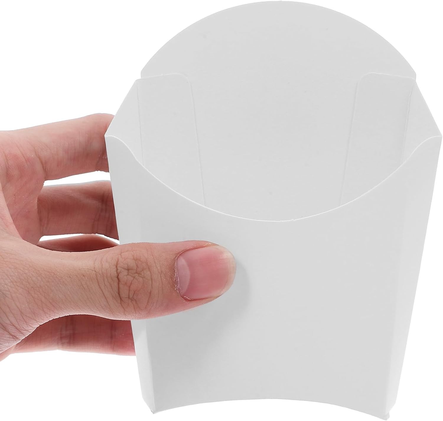 100Pcs White Paper French Fry Boxes Oil-Resistant Foldable Snack Containers for Fries Burgers Take-Out Food Packaging Suitable for Restaurants Parties and On-The-Go