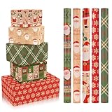 CHEPULA Geschenkpapier Weihnachten 5 Rollen, 43cm x 300cm Weihnachtspapier Recycelbares, Nature Kraftpapier Weihnachtsgeschenkpapier, Weihnachts Geschenk Papier Kinder Geschenkverpackung für Xmas