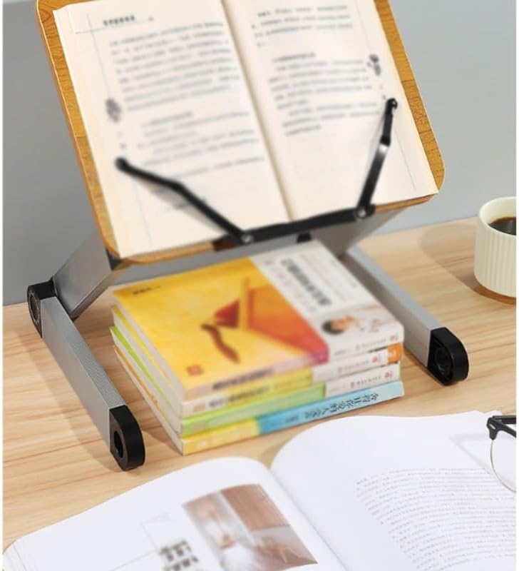 Wood Book Stand Aluminum Alloy Reading Rack Folding Holder