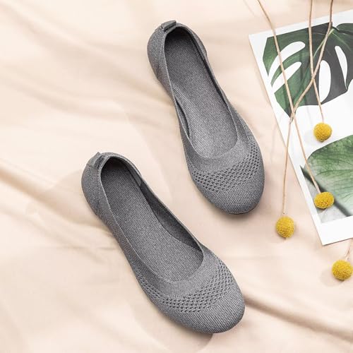 Image of Frank Mully Women's Ballet Flats Round Toe Walking Flats Slip On Work Shoes Knitted Flats Shoes for Woman Soft Lightweight