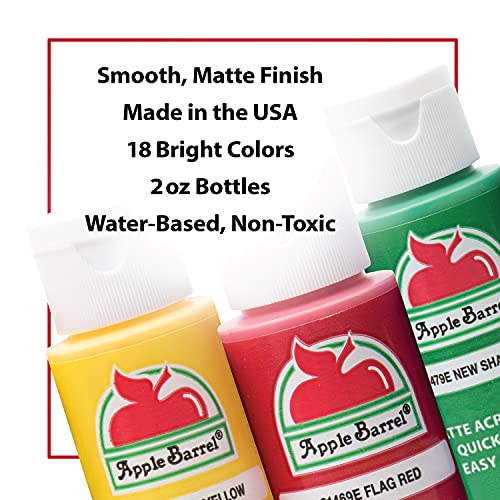 Apple Barrel Promoabii Matte Finish Acrylic Craft Paint Set Designed For Beginners And Artists, Non-Toxic Formula That Works On All Surfaces, 2 Fl Oz (Pack Of 18), 18 Colors May Vary, Count #TOP2
