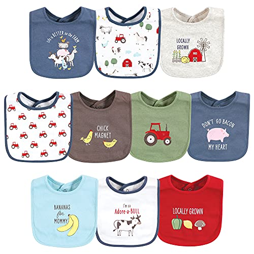 Image of Hudson Baby Unisex Baby Cotton Bibs, Boy Farm Animals, One Size