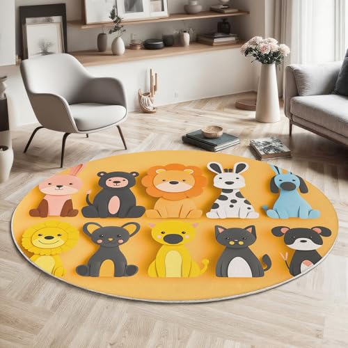 Tapis rond 120cm lavable en machine antidérapant jaune - 3
