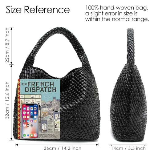 Bolso Tote tejido para mujer, de cuero vegano suave miniatura 4