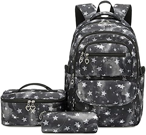 SIVENKE Backpack for Girls Middle School Bag Lunch Bag Set Lightweight Kids Bookbag with Cute Pawprint Water Resistant