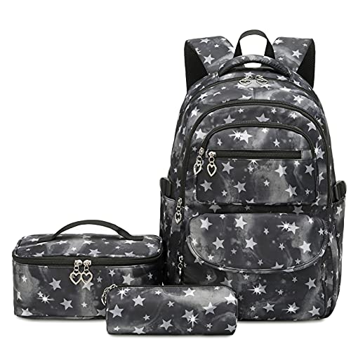 SIVENKE Schulrucksack Mädchen Leichtgewicht Schultasche Teenager Mädchen Rucksack Set Schulranzen 3 STK mit Lunchtasche Federmäppchen Schule Reisen Rucksack